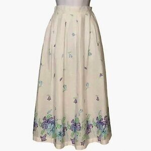 Vintage 70s Kayo of California Flared Skirt Sz 9 Eyelet Bohemian Floral Cottage